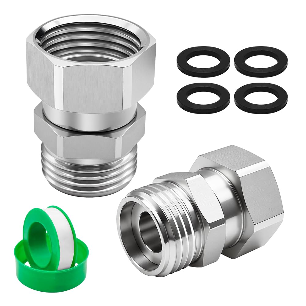 Langina 2PCS Graden Hose Swivel Adapter, 304 Stainless Steel 360 degree Hose Connector, 3/4"GHT Male to Female Hose Swivel Fitting(2Pcs,304SS）