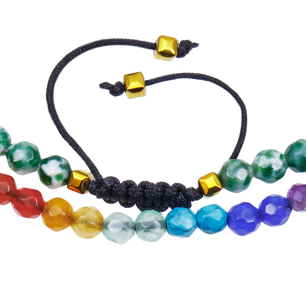 TUMBEELLUWA Beads Bracelets Faceted Stone 7 Chakra 4mm Healing Crystal Bracelet Adjustable Handmade Jewelry for Women,Green Dalmation Jasper