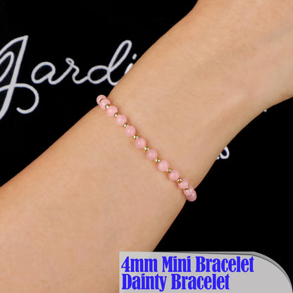 QOGIR Rose Quartz - Love Connection - 14K Gold Plated Beads Natural Gemstone Stretch Elastic Dainty Healing Beaded Bracelets Gifts 4mm