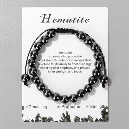 Hematite Bracelet for Men Boys 8mm Adjustable Gemstone Bracelet Crystals and Healing Stones Beaded Bracelets Healing Crystal Bracelets Hematite Jewelry for Women