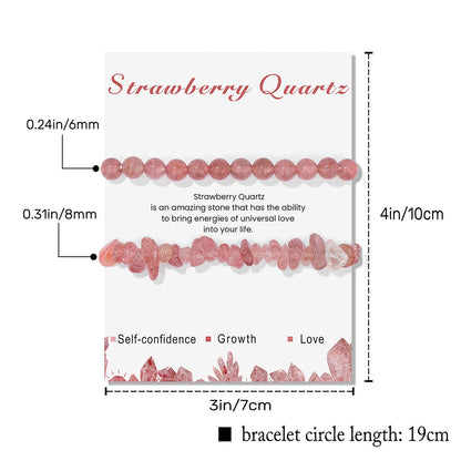 Lit Wall 2Pcs Strawberry Quartz Bracelet for Women 6mm Handmade Adjustable Beaded Gemstone Healing Crystal Bracelet Strawberry Quartz Jewelry for Women Men