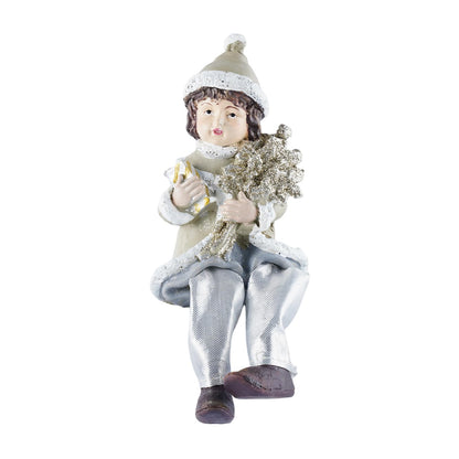 Brizoria Christmas Boy Figurines Shelf Sitters Winter Holiday Decorations Resin Cloth Dolls for Mantel Tabletop Decor, Ideal Gift for Mom, Dad, and Friends