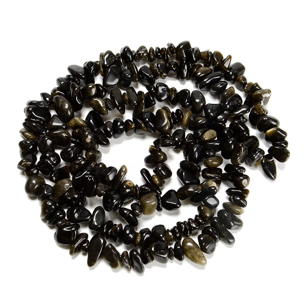 PLTbeads 7-8mm Natural Gold Obsidian Gemstone Chips Beads Healing Crystals Waist Bracelets Necklace Kit Irregular Stone DIY Crafts Design Jewelry Making