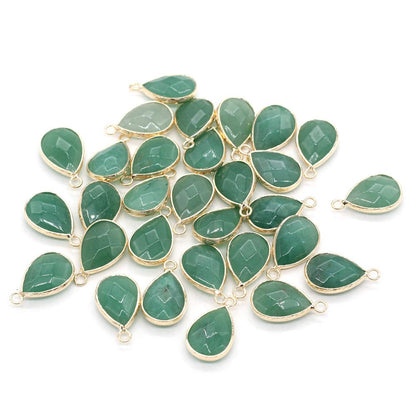 LE SKY natural stone pendants waterdrop faceted green aventurine chakra reiki healing semi gemstone pendants for jewelry making necklace bracelet 14x22mm 10 Pcs