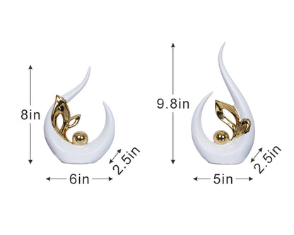 2 PCS White Gold Home Decor Accent Ceramic Statue Abstract Sculptures Centerpieces Mid Century Modern Decor for Tables Coffee Table top Decorations for Living Room Desktop Shelf Dining Room Kitchen