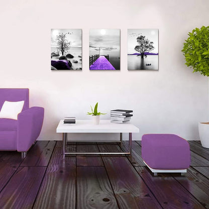 DZRWUBHS Canvas Wall Art, 3-Piece Set, Black And White Scenery, Framed, Modern, For Living Room, Bedroom, Office, Bathroom
