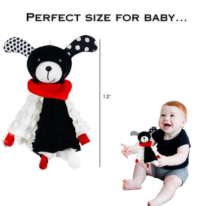 High Contrast Baby Security Blanket-Soft Sensory Lovey for Babies-Red, Black and White Blankie Comfort Toy (Spot the Pup)
