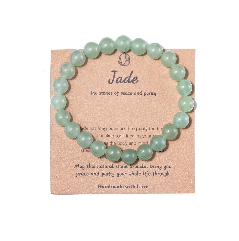 Pingyongchang Stress Relief Anxiety Yoga Bracelet,Healing Crystal Stone Mantra Bracelets for Women Men Natural Beaded Birthday Gifts for Inspirational Jewelry for Men-Jade