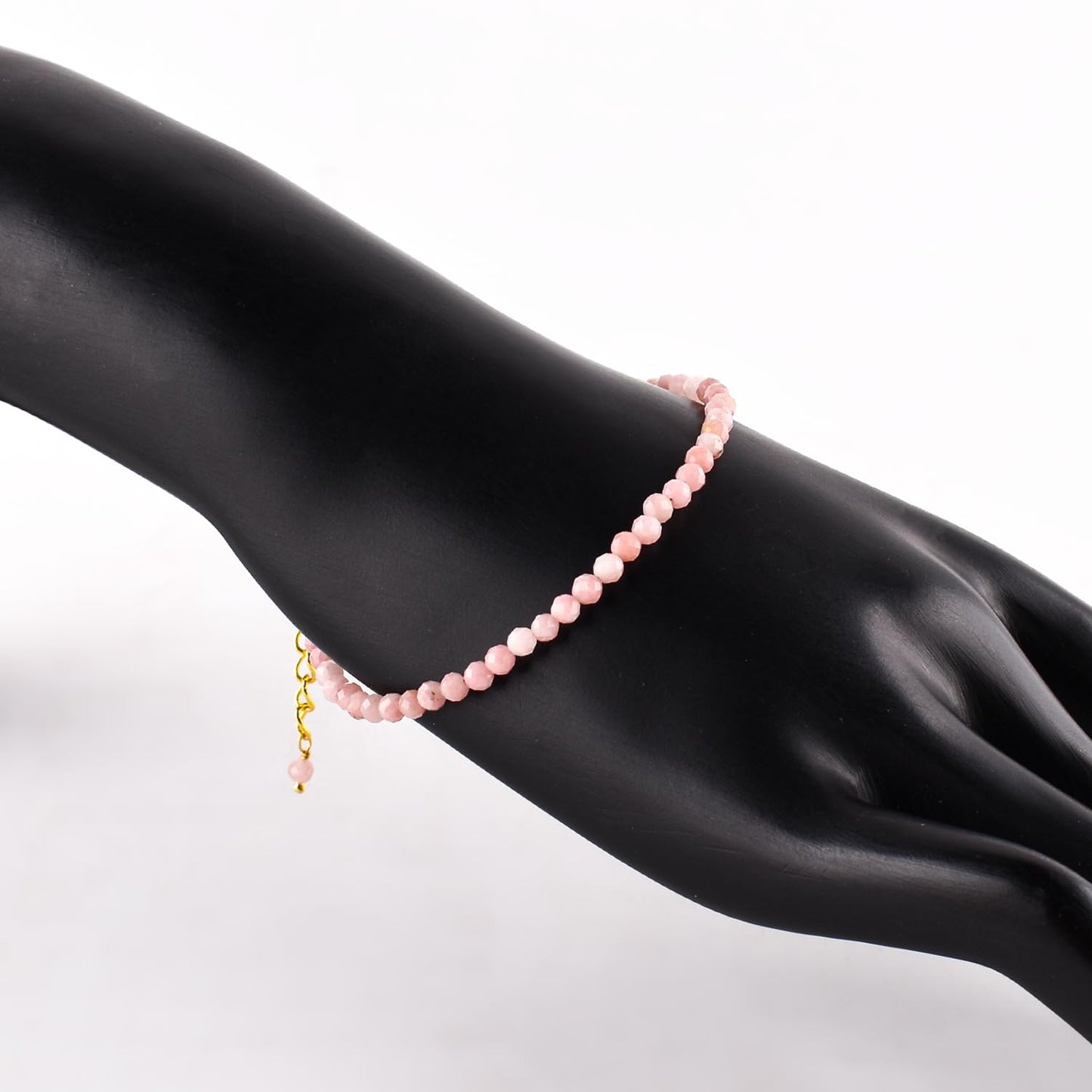 Natural Pink Opal Gemstone Micro Beads Dainty Bracelet Jewelry for Women, October Birthstone, Chakra Energy Crystals, 14k Gold Plated Chain 8 inch Adjustable
