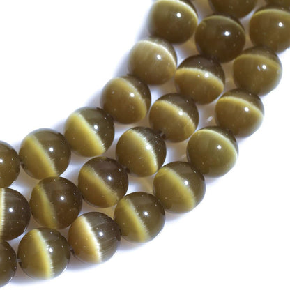 HAAMIIQII 8mm Brown Cat Eye Glass Round Crystal Stone Loose Gemstone Beads for Jewelry Making Bracelets Necklaces Earrings Crafts (45-50pcs)