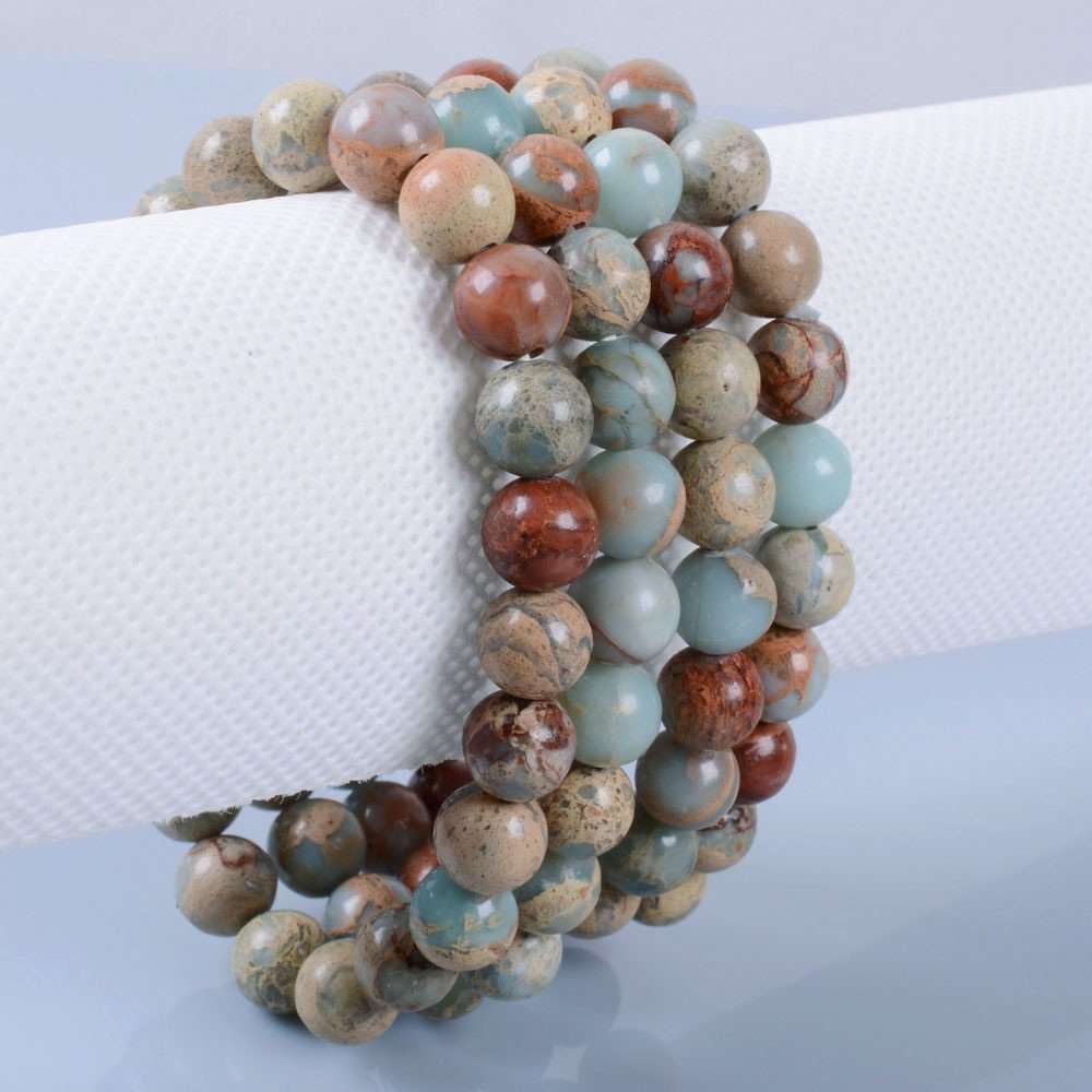 Justinstones Natural Serpentine Gemstone 8mm Round Beads Stretch Bracelet 7 Inch Unisex