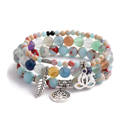 UEUC Tree of Life Yoga Healing Stone Bracelets, Multilayer Lotus Chakra Stone Reiki Bracelet Sets, Anxiety Crystal Natural Stone,for Women Stress Relief(#145)
