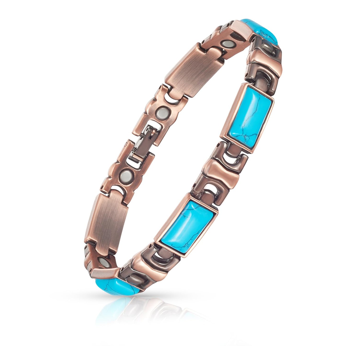 EnerCoppeX Copper Magnetic Bracelet for Women - Turquoize Detox Jewelry with 3500 Gauss Magnet (F)