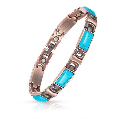 EnerCoppeX Copper Magnetic Bracelet for Women - Turquoize Detox Jewelry with 3500 Gauss Magnet (F)