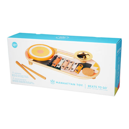 Manhattan Toy Beats to Go Wooden Toddler and Preschool Musical Learning Toy Xylophone, Drum, Cymbal and Washboard