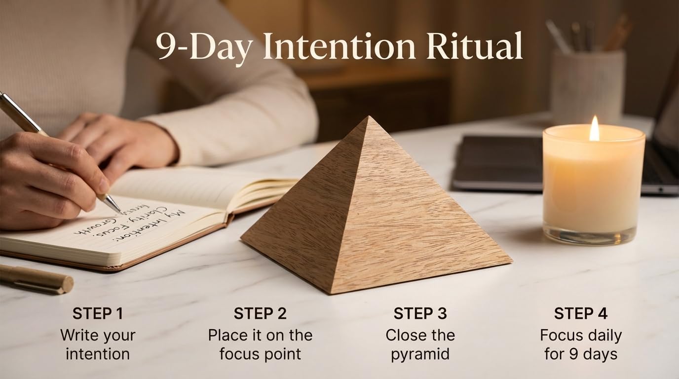 Sacred Geometry Powerful Energy Generator Wish Pyramid Handmade Mango Wood for Abundance, Healing & Meditation, Yoga, Vastu, Feng Shui Desk Decor for Mindfulness & Great Spiritual Gift