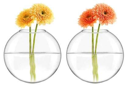 Mkono Wall Hanging Glass Terrariums Planter Oblate Flower Vase for Hydroponics Plants, Bathroom, Home Office Living Room Decor, Set of 2
