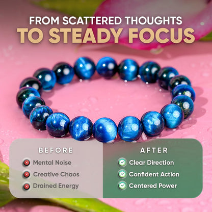 Conscious Items Hawk’s Focus Spiritual Bracelet, Royal Blue Tiger's Eye Bracelet for Clarity, Focus & Confidence, Genuine Crystal Bracelets for Empaths & Creatives
