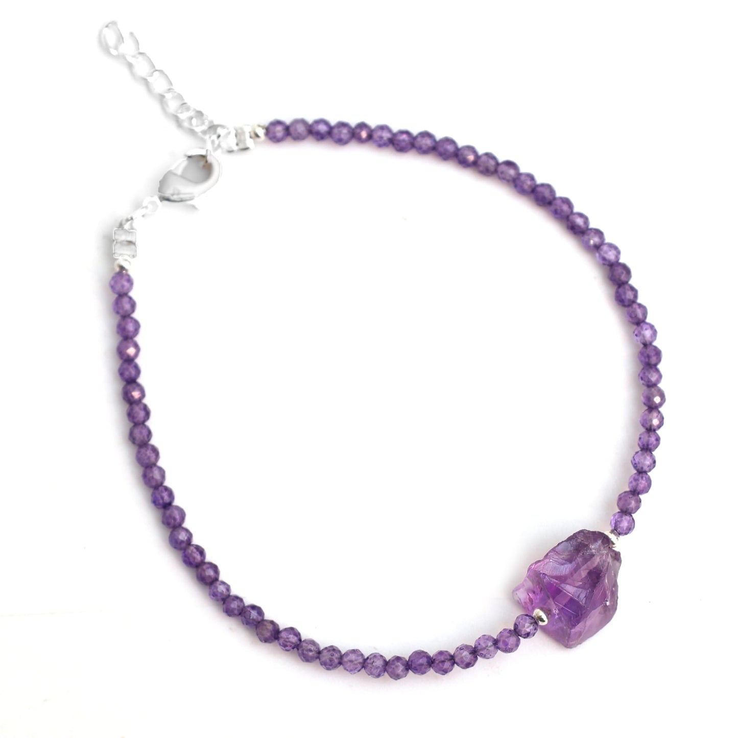 Gempires Purple Amethyst Beaded Bracelet with Raw Gemstone Crystal Jewelry February Birthstone Gifts Hypoallergenic 8 Inch Silver Plated Dainty Bracelets For Women
