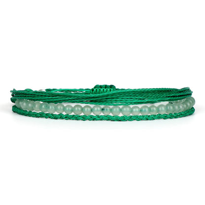 QOGIR Handmade Healing Stones Bracelet,4mm Natural Green Aventurine Gemstone Beads Bracelet,for Men Women Gifts with 2PCS Size Adjustable Rope Bracelets