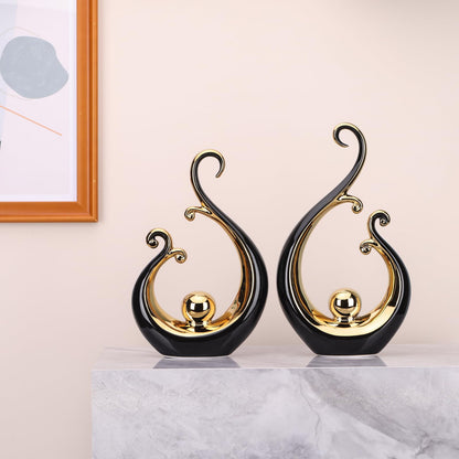 Glossy Black and Gold Decor Ceramic Statue, Modern Abstract Art Luxury Centerpiece - Black Gold Shelves Bookshelf&dining Table Decorations, Versatile Coffee Table Tv Stand Home Decor and Gift Choice