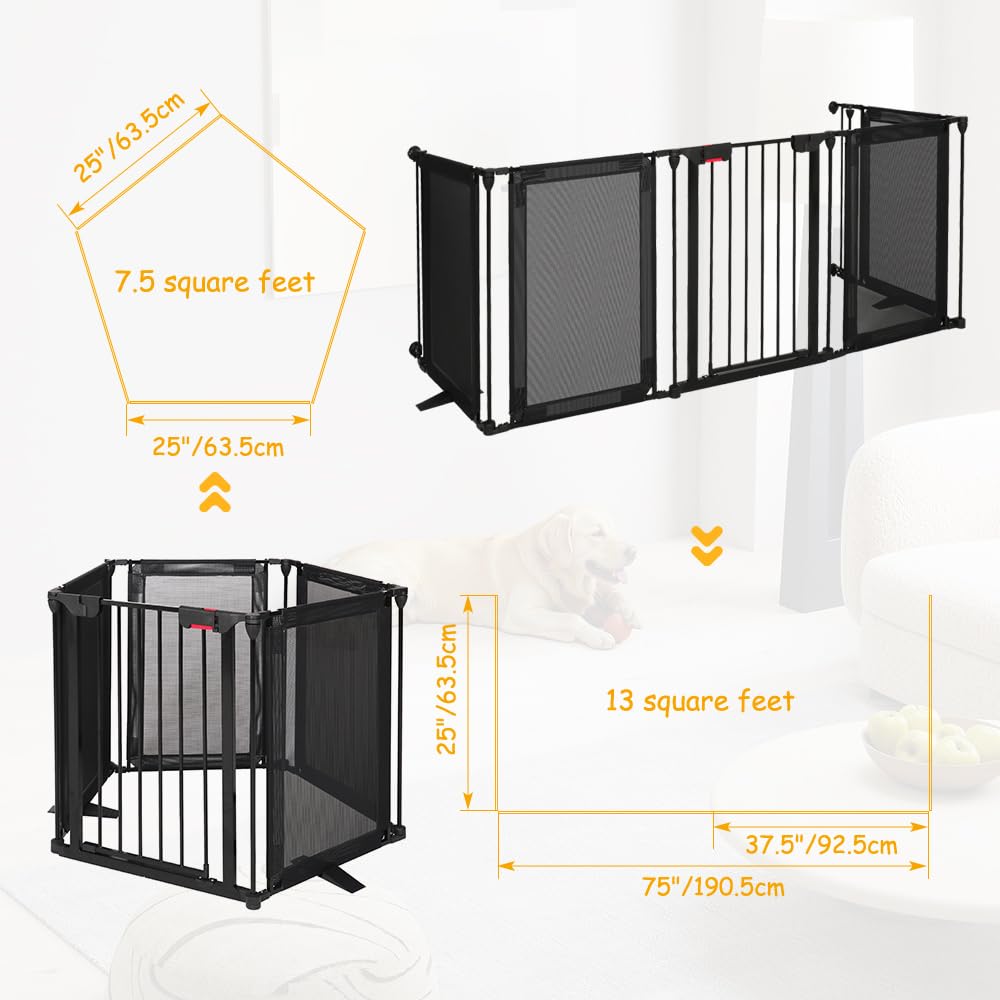 HIDOG Dog Gate Foldable Pet Playpen Extra Wide 29"-126", Auto Close Pet Gate Dog Fence Pressure Mounted Walk Through Swing Safety Pet Fence Indoor Puppy Date for Stairs, 29" Height-5 Panels, Black