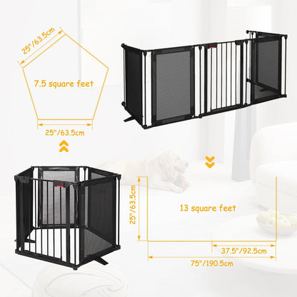 HIDOG Dog Gate Foldable Pet Playpen Extra Wide 29"-126", Auto Close Pet Gate Dog Fence Pressure Mounted Walk Through Swing Safety Pet Fence Indoor Puppy Date for Stairs, 29" Height-5 Panels, Black