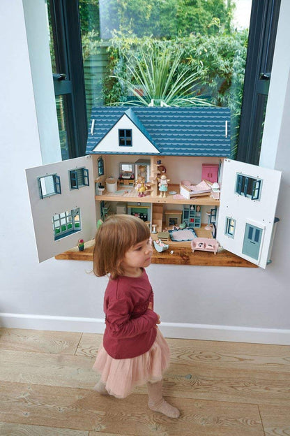 Tender Leaf Toys - Dovetail House - Large Luxury 27.36" Tall 3 Story Doll House with 6 Rooms - Gender-Neutral Dollhouse - Encourage Creative and Imaginative Fun Play for Children - Age 3+