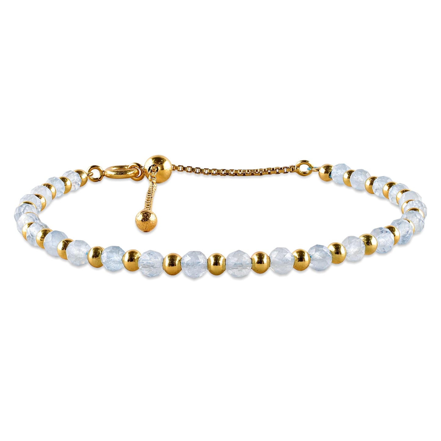 InfinityGemsArt Aquamarine Bracelets For Women March Birthstone Blue Beaded Stone Bolo Slider Chakra Healing Crystals Gemstones 14K Gold Plated Adjustable Chain, Dainty Lightweight Jewelry For Her