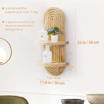 SweetSage Wooden Arched Wall Shelf - Boho Decor Floating Shelves Book Display Rainbow Shelf for Home Bedroom Living Room Nursery Office 22 x 11.8 Inches Natural