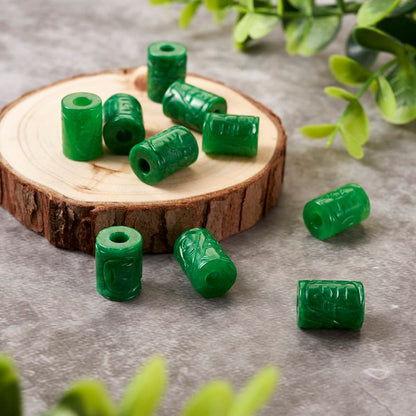 Fashewelry 10Pcs Natural Myanmar Jade Stone Large Hole Beads Column Engraving Gemstone European Charm Beads Tube Shape Healing Chakra Gems Loose Spacers for Jewelry Making 4.5-5mm Hole