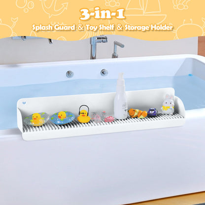 AGPTEK 24 Inch Bathtub Splash Guard with 10 Suction Cups, Silicone Tub Water Splash Guard for Bathtub, Bath Toy Tray Holder Play Shelf for Kids, Universal for Bathroom, Kitchen Sink (White)