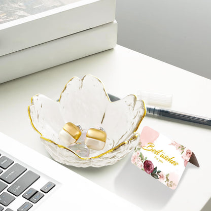 Birthday Gifts for Women Jewelry Dish Glass Ring Dish Holder Jewelry Tray Cute Vanity Organizer Room Decor Jewellery Tray Crystals Trinket Dish Nightstand Bedroom Decor Christmas Friendship Gifts