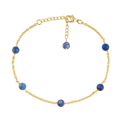 JEWEL OF ROCKS Lapis Lazuli Beaded Anklet, Handmade Craft, Anklet Beads Bracelet, Chakra Healing Anklet, Gemstone Women Jewelry, Hypoallergenic Gold Plated Brass Anklet 9 inch + 1.5 inch (1pcs)