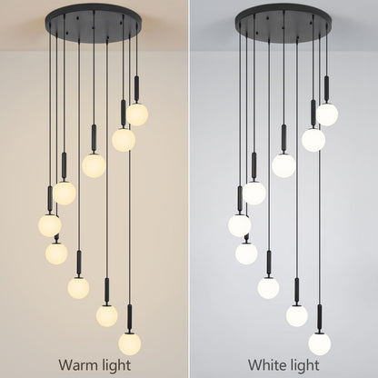FDPBY 9-Lights Black Chandelier with Milk White Glass Mid Century Modern Globe Pendant Light for Foyer Living Room Entryway Hallway