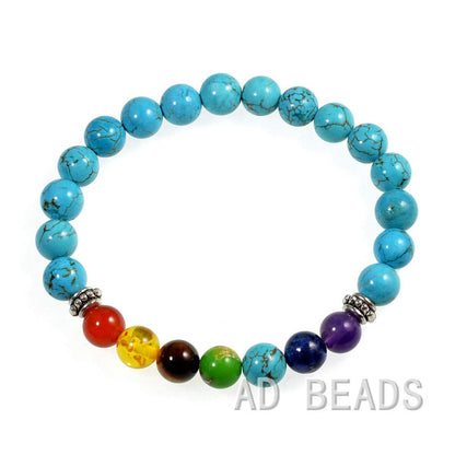 8mm Natural Gemstone Beads Stretch Bracelet Healing Reiki 7 Chakras Yoga (Blue Turquoise)
