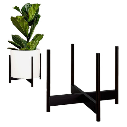 Fox & Fern Bamboo Plant Stand — 14.9 Inch Fixed Size Wooden Mid Century Planter Stand for Indoor Planters (Not Included); Extra Large Flower Pot Holder for Indoor Big Pots; Plug In Design; Dark Bamboo
