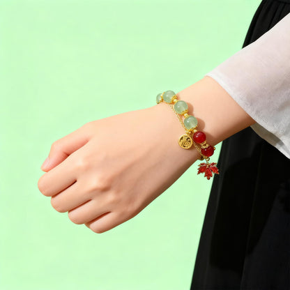 XIAOMOJEW Jade Beaded Bracelets for Women Fall Maple Pendant Bangle Bracelets Chinese Style Bangle Lucky Boho Jewelry (G Maple B)