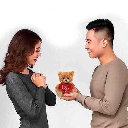 Plushland Stuffed Mocha Heart Bear – Love You- Plush Bear Toy for Kids & Adults - Embroidered Heart Pillow - Brown-6 inches