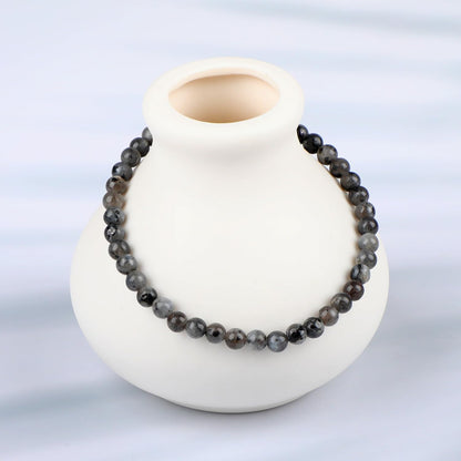 LPBeads Handmade Natural Gemstone Stretch Elastic 4mm Black Larvikite Bracelet Healing Crystal Round Stone Beads Jewelry Gifts for Women Men