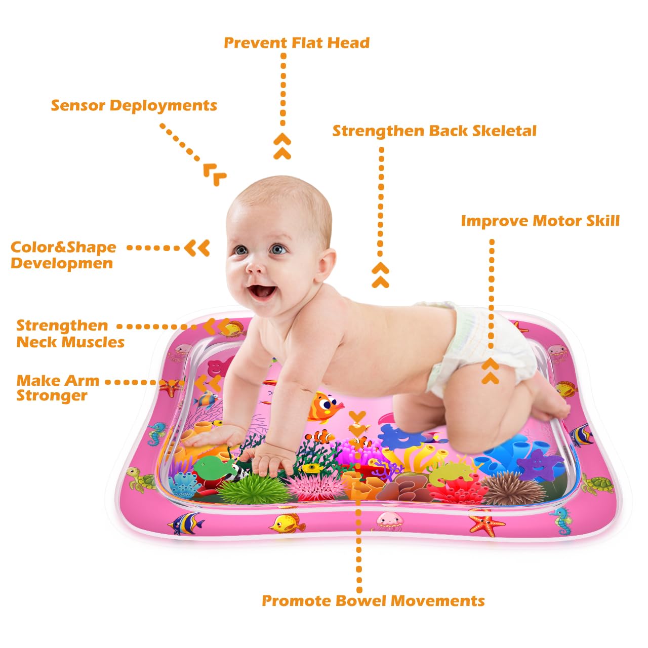 ZMLM Baby Tummy Time Water Mat for Babies: Baby Toys Gifts for Newborn Infant 3 6 9 12 Month Boy Girl Inflatable Activity Playmat Sensory Mat Toddler Belly Time Pat (Pink)