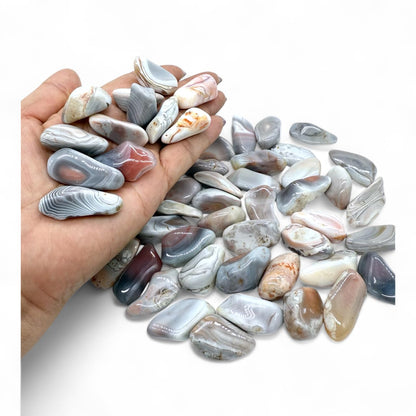 Pachamama Essentials Tumbled Botswana Agate - Sunset Stone - Crystal Healing Stone, for Reiki, Enhances Spiritual Connection, Science Projects, Decorative, Jewelry making (approx. 20-30mm, 0.8-1.20 inches) (Pink Botswana Agate, 5, Count)