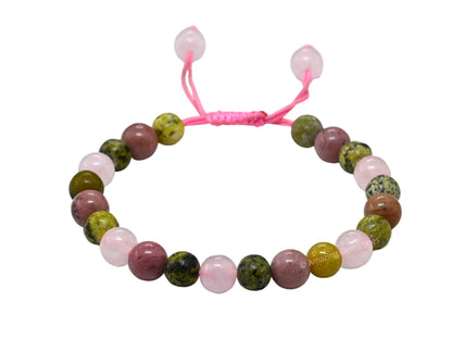 Amazing Gemstone Love Manifestation Bracelet - Serpentine Rhodonite Rose Quartz Bracelet Set for Men Women Healing Calming Anxiety Stress Relief Gifts Pulseras Para Hombres Mujer Stuffer (Adjustable)