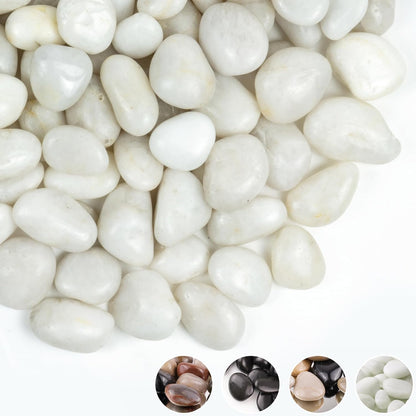 FINIKIS 2lbs White Pebbles for Indoor Plants, 1-2Inch Natural River Rocks for Aquarium, High Polished Decorative Stones for Vase Filler Fish Tank Landscaping Garden