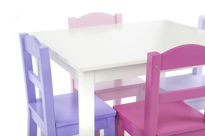Humble Crew Kids Table and Chair Set, Toddler Activity Table with 4 Chairs for Play, Crafts, Snacks & Learning, Wooden Kids Furniture for Playroom & Bedroom, White/Pink/Purple/Aqua