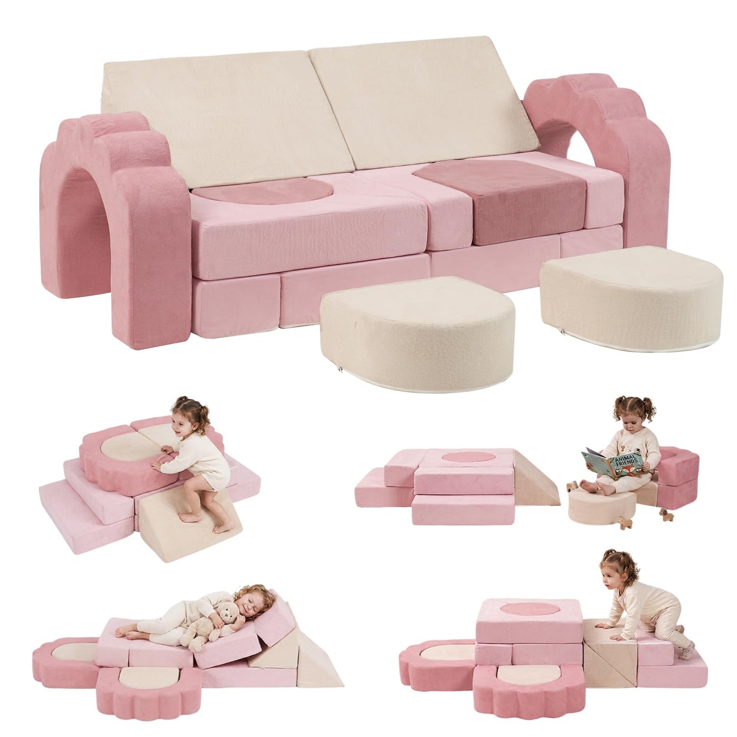 GudoInsole 13-Piece Foam Climbing Blocks for Toddlers, Soft Play Set for Toddlers 1–3, High-Density Foam Climbing Toys Indoor for Crawling & Active Play, Gross Motor Skills Toys Gift(Beige Pink)