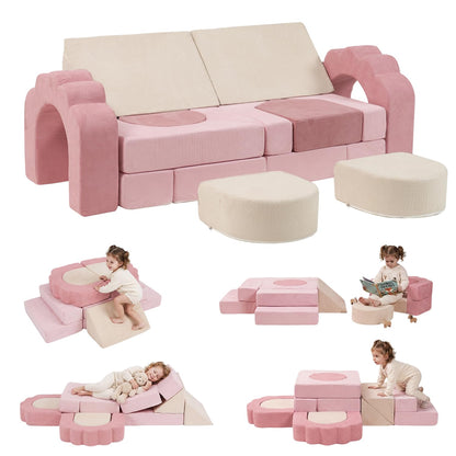 GudoInsole 13-Piece Foam Climbing Blocks for Toddlers, Soft Play Set for Toddlers 1–3, High-Density Foam Climbing Toys Indoor for Crawling & Active Play, Gross Motor Skills Toys Gift(Beige Pink)