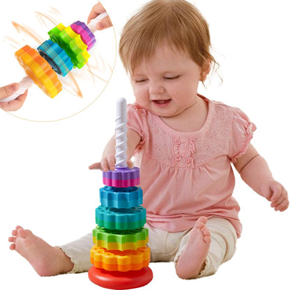 CAPT.GOOSE Rainbow Spinning Toy, Stacking Toy for Toddlers 1-3, Educational Montessori, Developmental Baby & Toddler, Autism Sensory, Gifts for One Year Old Girl Boy