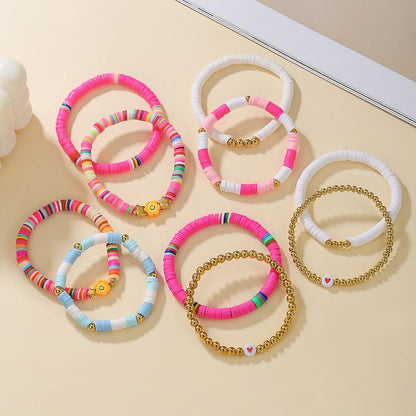 YEOSMINE Boho Heishi Clay Beaded Stretch Bracelets Stack For Women, Preppy Teens Friendship Gold Bracelets Cute Beach Surfer Accessories Bulk Set Trendy Fashion Jewelry