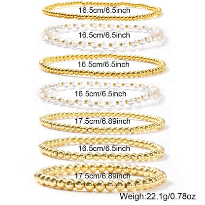 Dainty Gold Beaded Bracelet Stack for Women,Bohemia Stretch White Glass Beads Non Tarnish Stackable Bracelets Set Fashion Prom Party Holiday Accessories Jewelry Gift Friendship